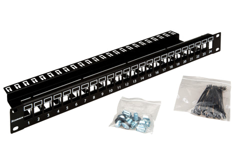 Patchpanel 19" 24 porturi(SFA)(SFB) goale,1UH,negru,scurt