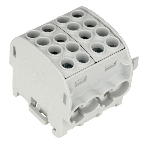 Clemă derivaţie, 35mm², 4 intrări-4 ieşiri, Gri