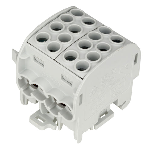 Clemă derivaţie, 35mm², 4 intrări-4 ieşiri, Gri