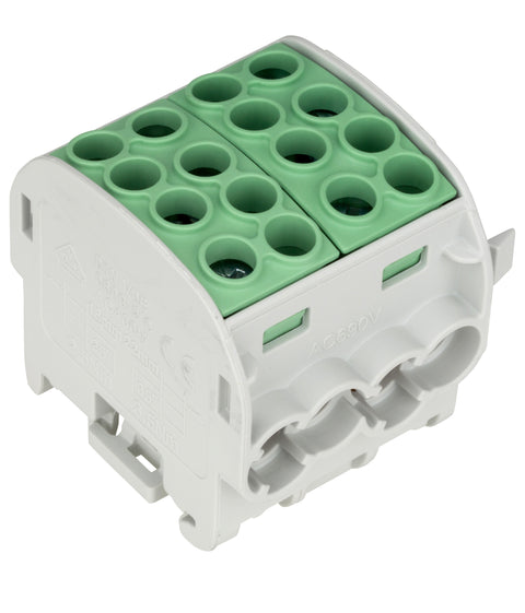 Clemă derivaţie, 35mm², 4 intrări-4 ieşiri, galben/verde