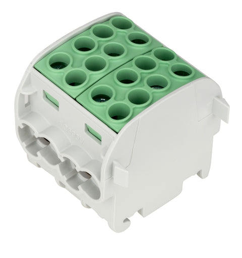 Clemă derivaţie, 35mm², 4 intrări-4 ieşiri, galben/verde