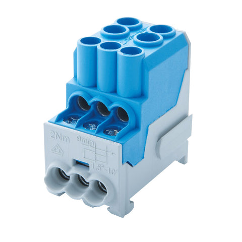 Neutral branch terminal, 1-pole,100A, in.2x25mm²,out.6x10mm²