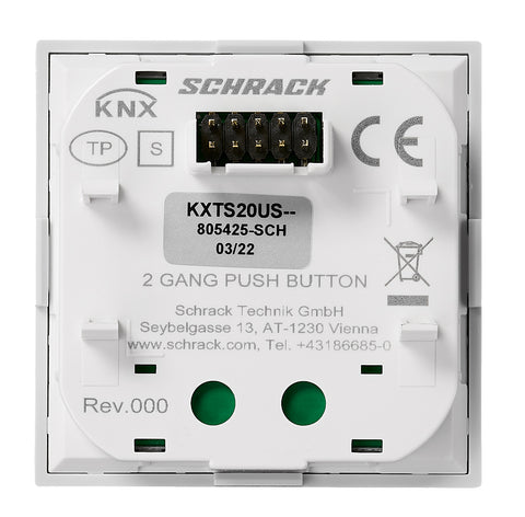 Taster KNX, două perechi, cu LED de stare, argintiu