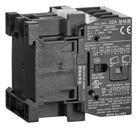Contactor 3-poli, 11kW/22A AC3, 32A AC1, 1ND, 230VAC