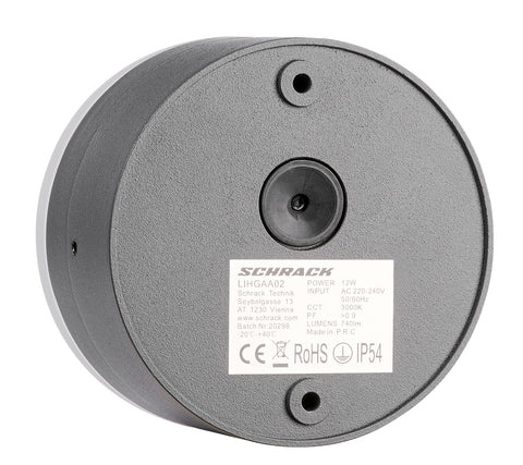 Zelda LED Round Large 12W 740lm 3000K ECG IP54 antracit