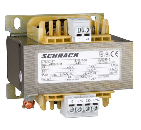 Transformator de comandă monofazat, 230V/24V, 250 VA, IP00