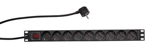 PDU 9x Schuko, 19", 1U, cablu 2m,comutator on/off negru,ALU