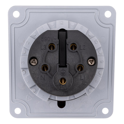 Priză CEE montaj pe panou, 5 poli, 32A 400V IP44, unghi 15°