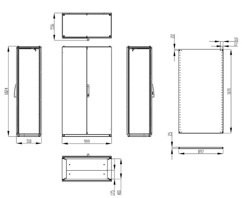 Dulap înseriabil cu 2 uşi IP55 Î=1800 L=1000 A=500 mm