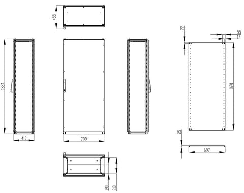 Dulap înseriabil cu 1 uşă IP55 Î=1800 L=800 A=400 mm