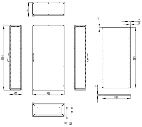 Dulap înseriabil cu 1 uşă IP55 Î=2000 L=1000 A=400 mm