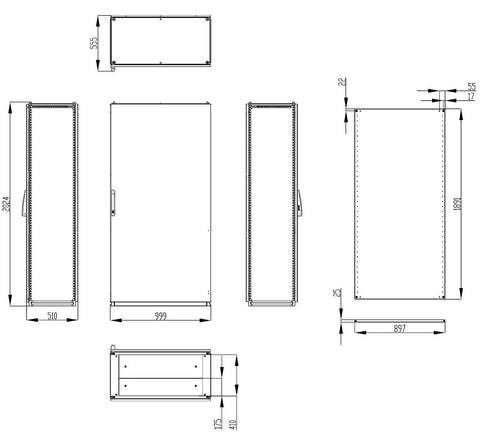 Dulap înseriabil cu 1 uşă IP55 Î=2000 L=1000 A=500 mm