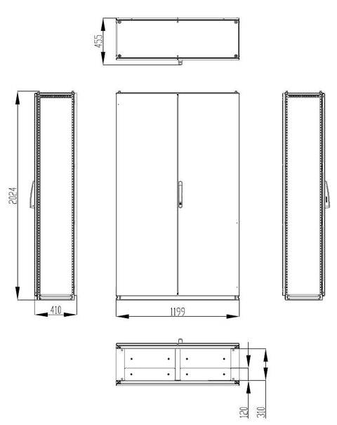Dulap înseriabil cu 2 uşi IP55 Î=2000 L=1200 A=400 mm