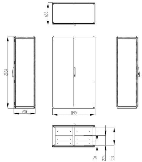 Dulap înseriabil cu 2 uşi IP55 Î=2000 L=1200 A=600 mm