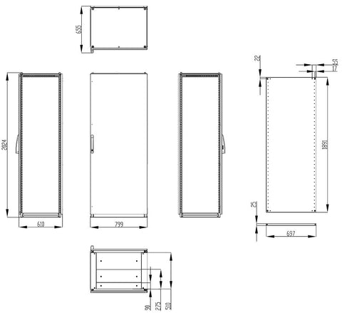Dulap înseriabil cu 1 uşă IP55 Î=2000 L=800 A=600 mm