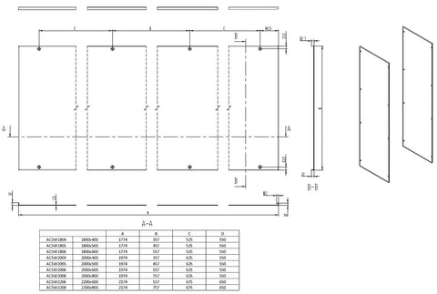 Pereţi laterali din oţel (pereche) Î=1800 A=600 mm, RAL 7035