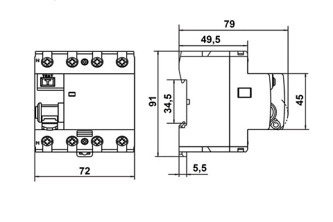 Residual Current Circuit Breaker 10kA, 63A, 4-pole, 30mA, F