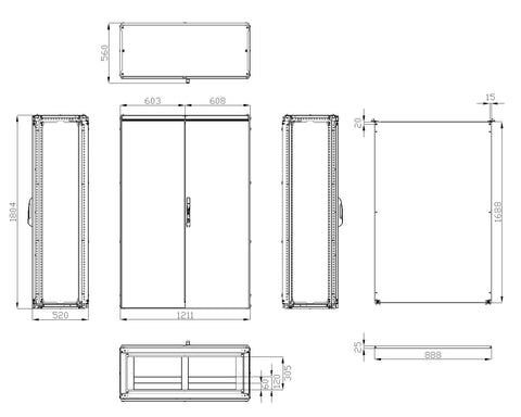 Dulap înseriabil 2 uşă IP54 H=1800 L=1200 A=500 mm