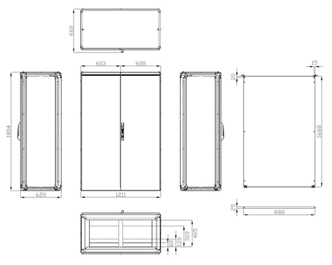 Dulap înseriabil 2 uşă IP54 H=1800 L=1200 A=600 mm