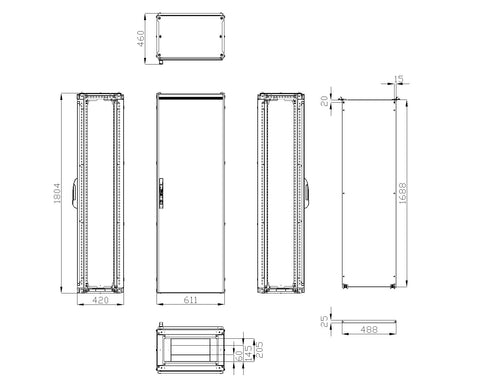 Dulap înseriabil 1 uşă IP55 H=1800 L=600 A=400 mm