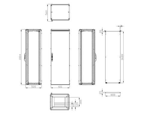 Dulap înseriabil 1 uşă IP55 H=1800 L=600 A=500 mm