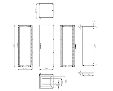 Dulap înseriabil 1 uşă IP55 H=1800 L=600 A=600 mm
