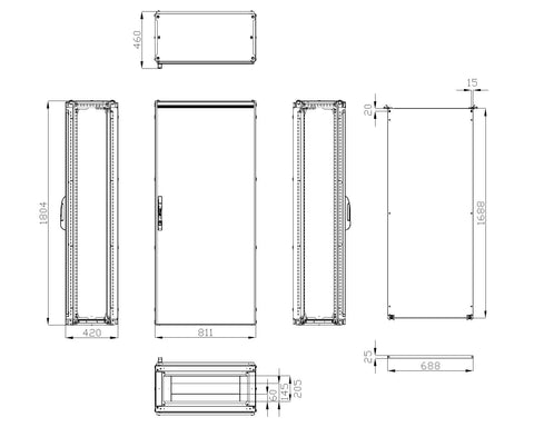 Dulap înseriabil 1 uşă IP55 H=1800 L=800 A=400 mm