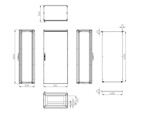 Dulap înseriabil 1 uşă IP55 H=1800 L=800 A=500 mm