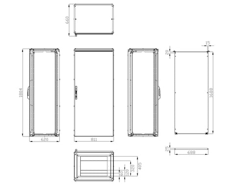 Dulap înseriabil 1 uşă IP55 H=1800 L=800 A=600 mm