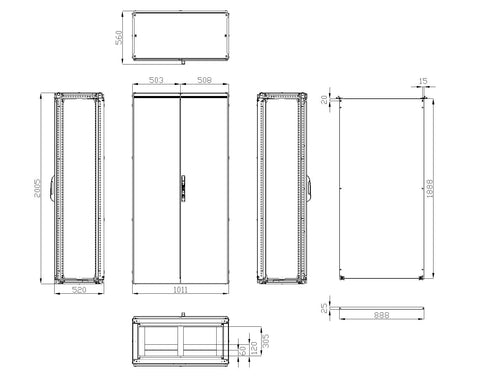 Dulap înseriabil 2 uşă IP54 H=2000 L=1000 A=500 mm