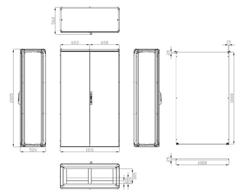 Dulap înseriabil 2 uşă IP54 H=2000 L=1200 A=500 mm
