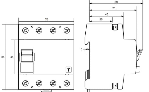 Residual current circuit breaker 40A, 4-p, 30mA, type F,G,V