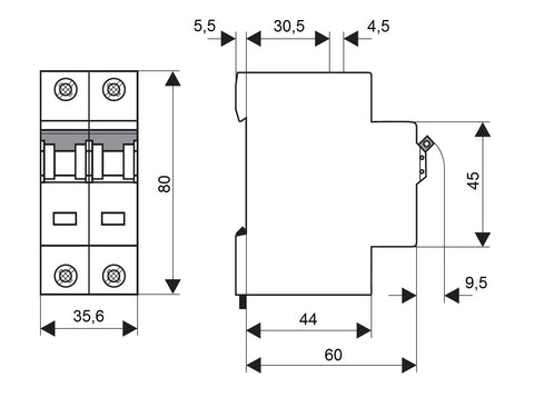 Miniature Circuit Breaker (MCB) DC-B25/2, 40° C, 10kA