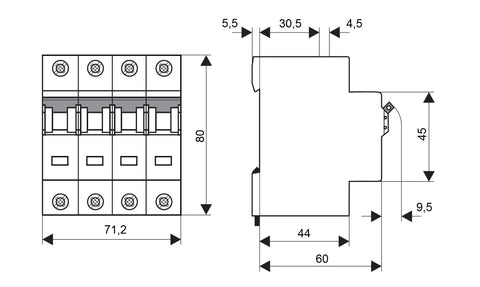Întreruptor automat modular(MCB), C, 50A, 4poli, 40° C, 10kA