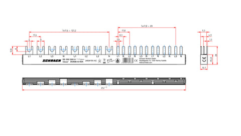Busbar, 1xRCCB 4-pole, 1 MCB 3+N, 6 MCB 1+N/1 MW, 14MW