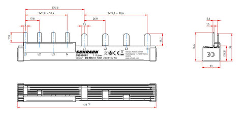 Busbar Pin Version, 4-pole, 16mm², adapter form