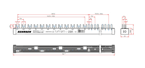 Busbar, 1xRCCB 4-pole, 2xMCB 4-pole, 18 x MCB 1+N/1 MW, 30MW