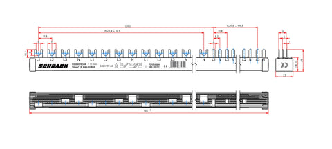Busbar, 1xRCCB 4-pole, 3xMCB 4-pole, 12 x MCB 1+N/1 MW, 28MW