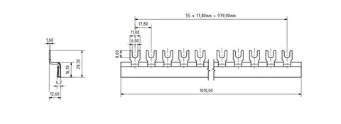 C-Busbar N-conductor, break-out, 16mm², blue, 1m