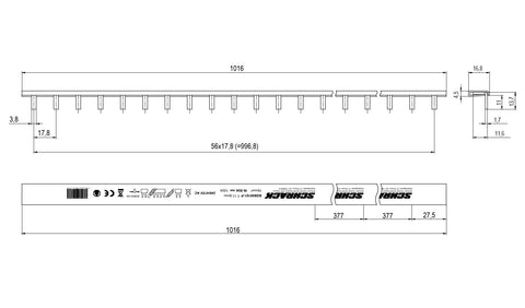 Bareta 1P, 16mm², pin, 1m