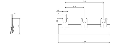 Busbar N-bridge, 3 x 2 MW, 16mm², blue
