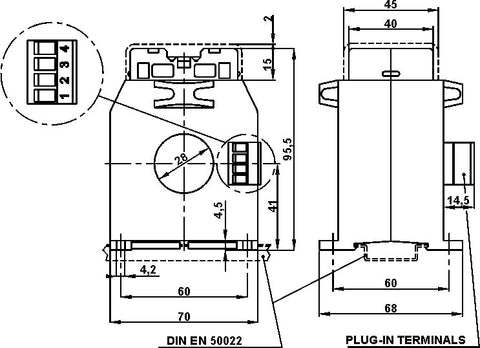 Transformator pt. releu diferențial tip B, 30-300mA, D=28mm