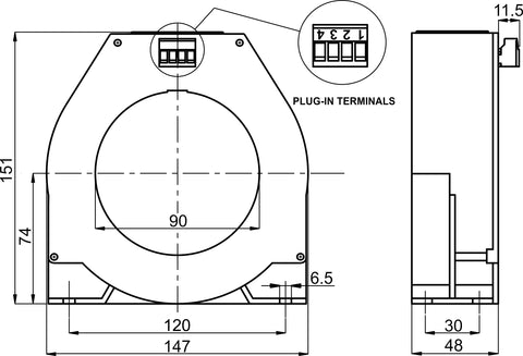 Transformator pt. releu diferențial tip B, 30-300mA, D=90mm