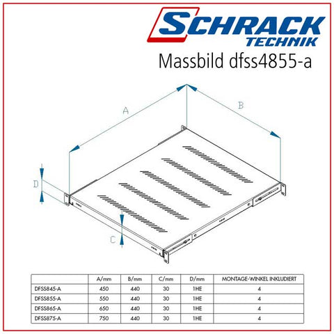 Tava fixa 19" 1UV 150kg 550mm