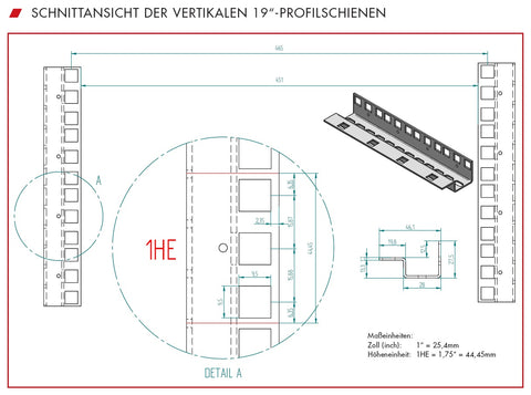 Profil montant vert 19" de 37U pt.dulap DS-, DSZ- si DSI