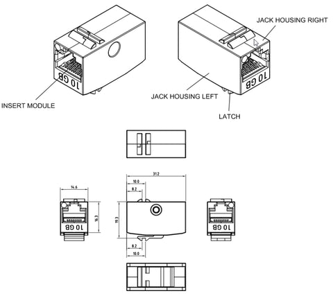 Modul cuplă RJ45-RJ45, ecranat, Class Ea 10 GB, TOOLLESS