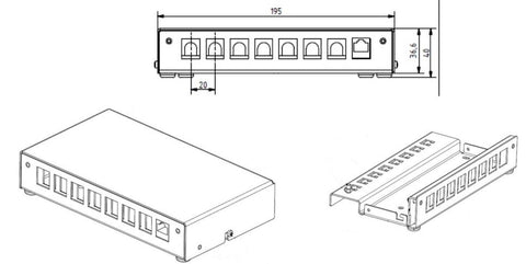 Patchpanel pt. 8 module TOOLLESS LINE, aplicat, RAL7035