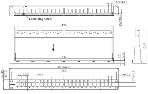 Patchpanel pt. 24 module TOOLLESS LINE, 1UH, 19", RAL7035