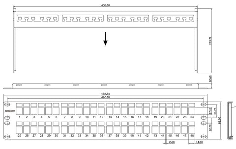 Patchpanel pt. 48 module TOOLLESS LINE, 2UH, 19", RAL7035