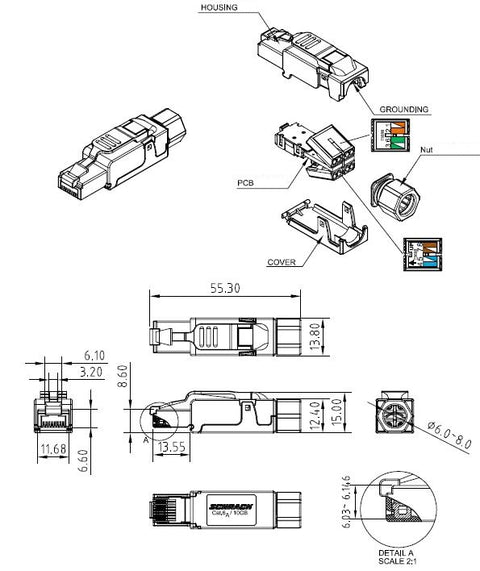 Conector IP20 RJ45G Cat.6a pt. AWG23